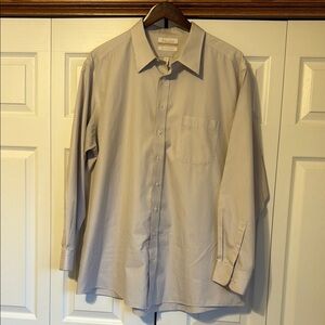 Men's Roundtree & Yorke Cotton Gold Label White/Gray Dress Shirt size 19/36-37